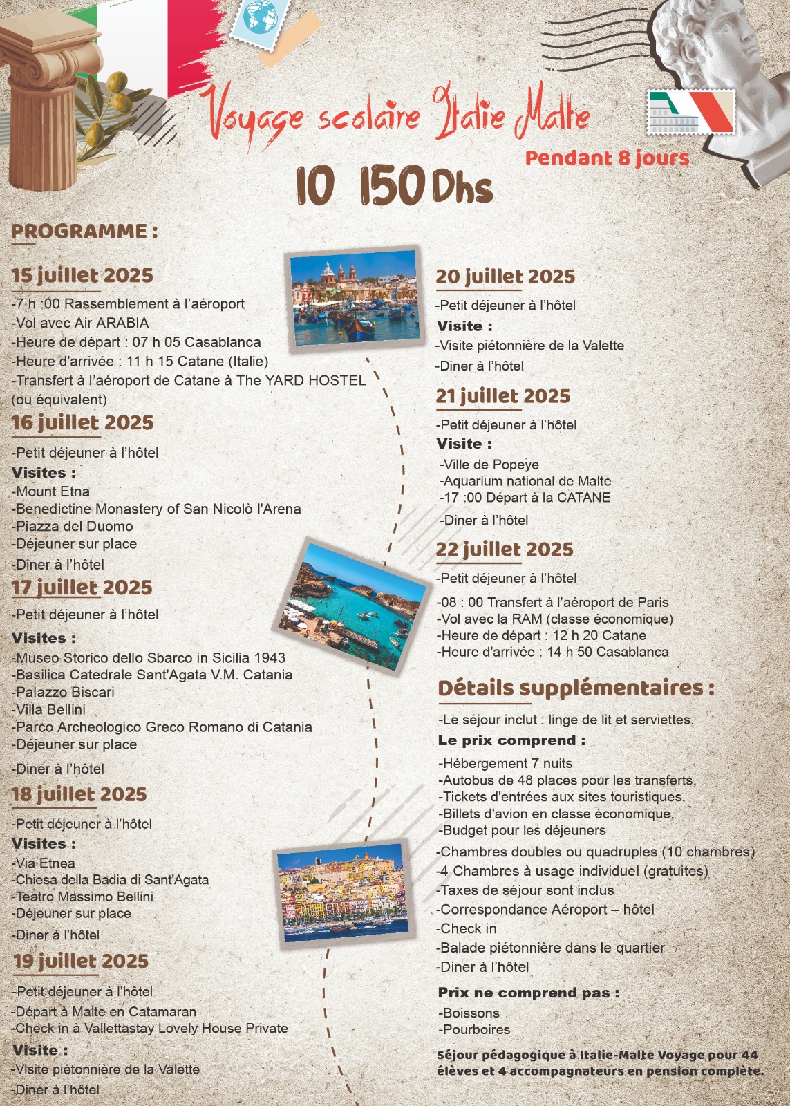 🌻 8 Jours en Italie & à Malte : Entre Histoire Antique et Trésors Méditerranéens ✈️📚